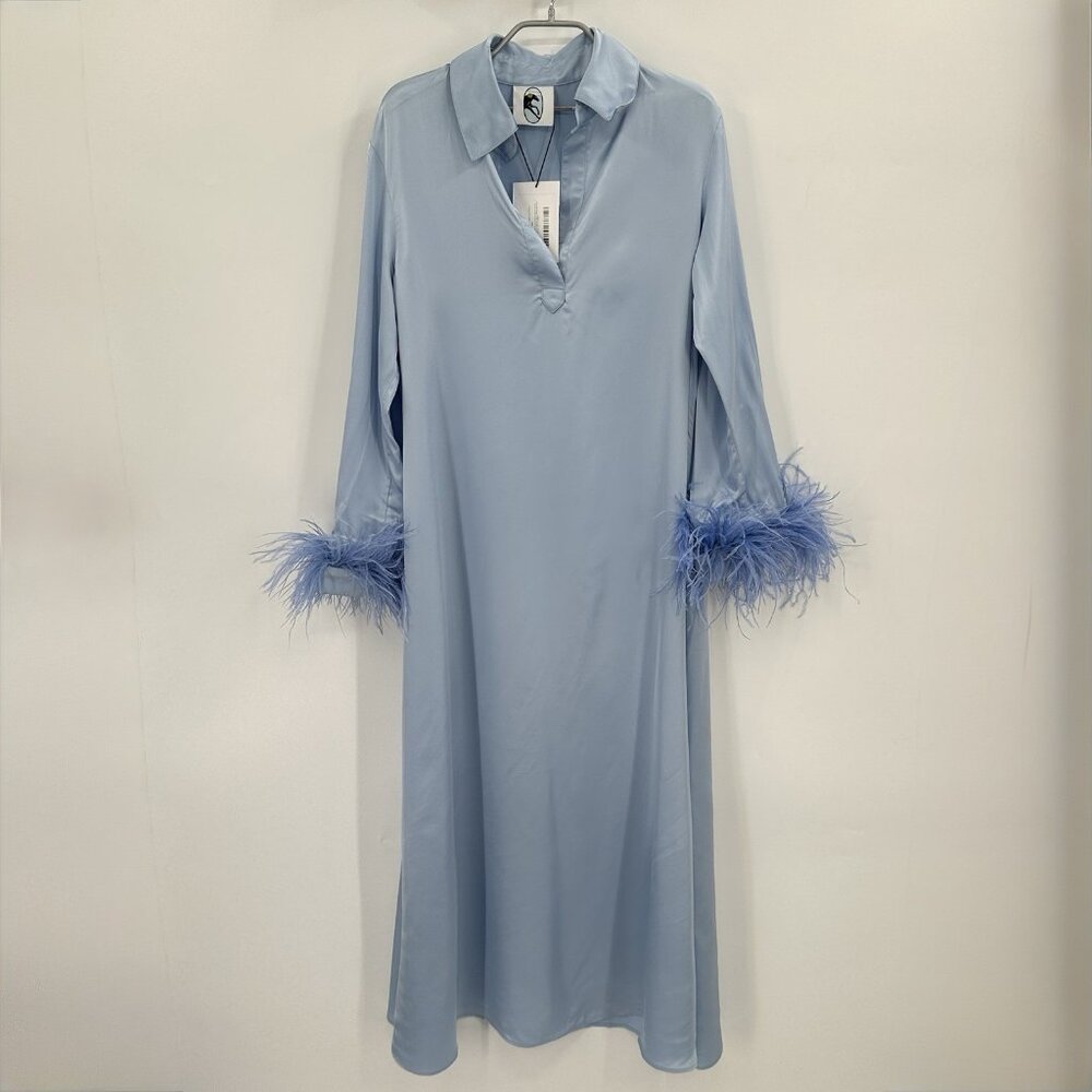 Sleeper Luna Maxi Dress with Detachable Feathers in Blue size S Small Viscose
